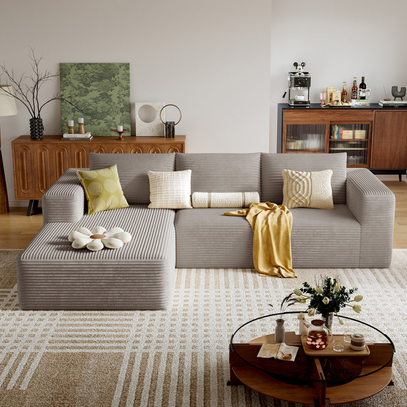 108.2” Modular Sectional Cloud Sofa for Living Room Modern Minimalist couch with L-Shaped Chaise Upholstered Corduroy Couch, Deep Seat, No Assembly Required (Lounge Chaise)