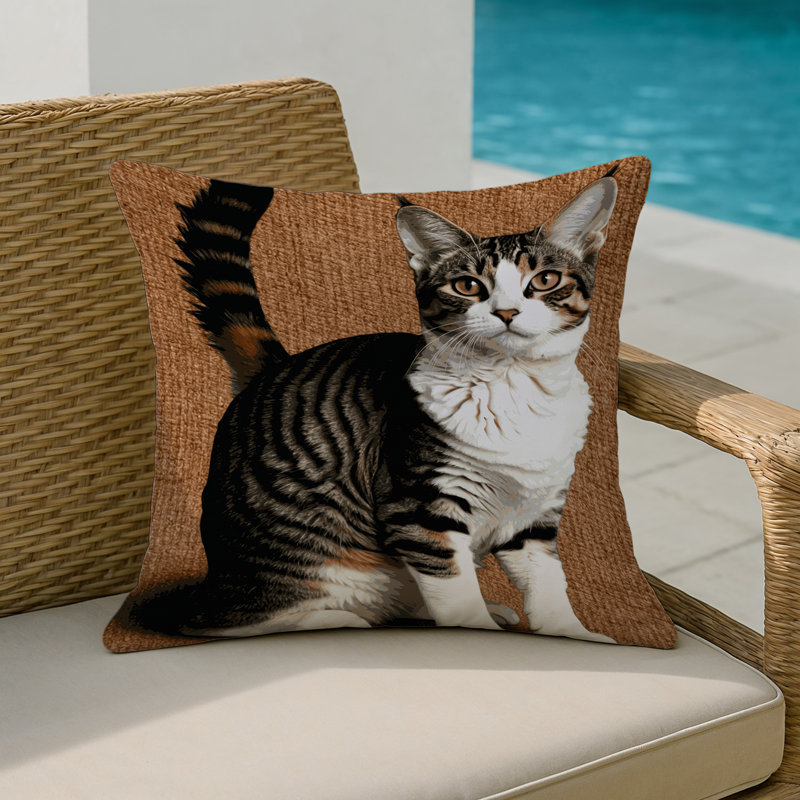 Coussin intérieur et extérieur Cats, Carré 20 po, Shorthair brésilien beige