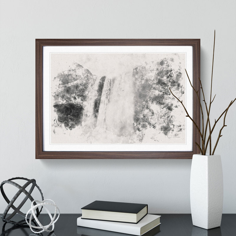 Skogafoss Waterfall Iceland - Picture Frame Painting Print, 62cm H x 87cm W x 2cm D, Walnut Framed