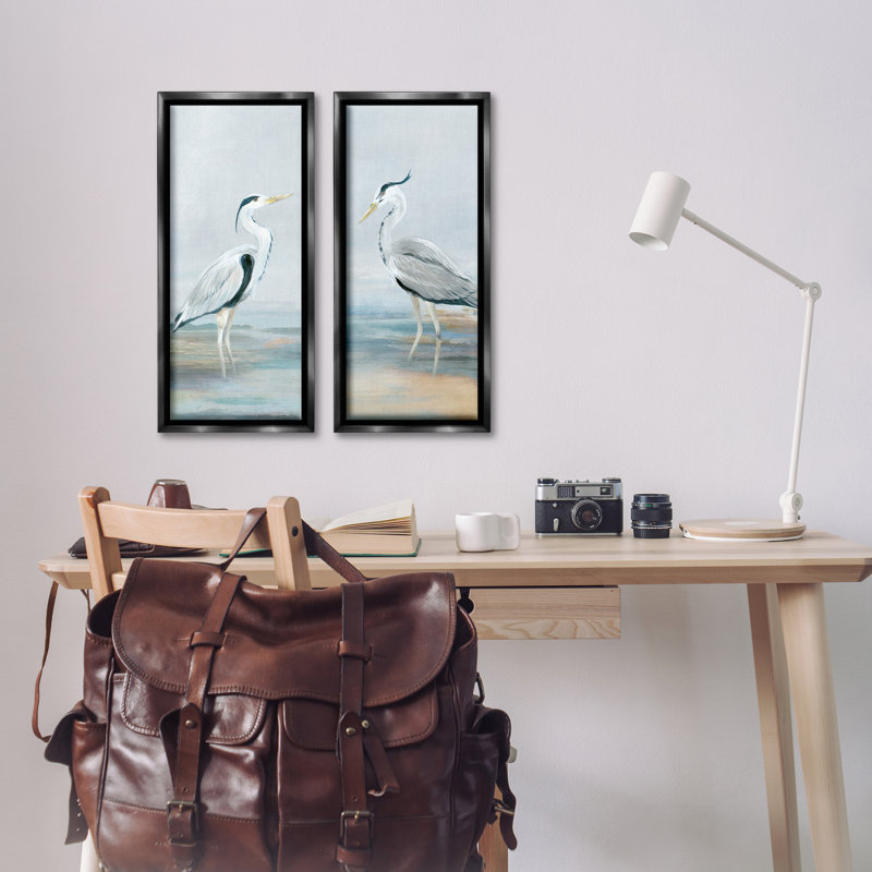Ensemble de 2 cadres flottants Herons Wading Shallow Sea, design par Lily K., H 25 po x l 11 po, Cadre flottant noir de jais