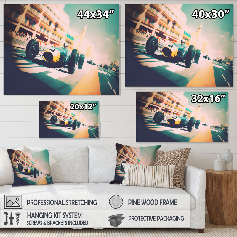 «Retro Race Car In Tropical Street Race III», reproduction sur toile, H 16 po x l 32 po x P 1 po, Toile tendue