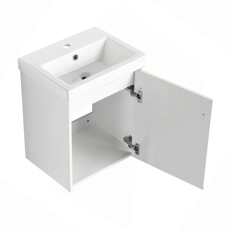 Meuble-lavabo flottant mural 18 po avec lavabo en céramique et porte d'armoire à fermeture en douceur, pour petite salle de bain