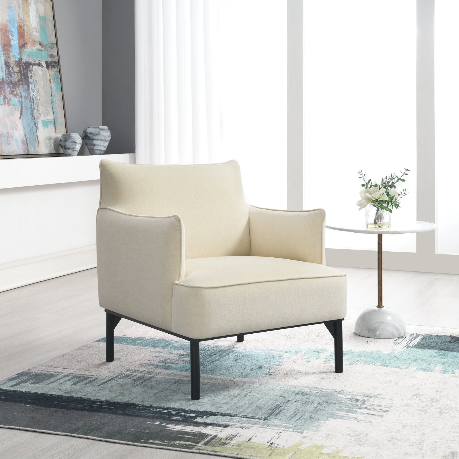 Upholstered Armchair, Ivory 100% Polyester