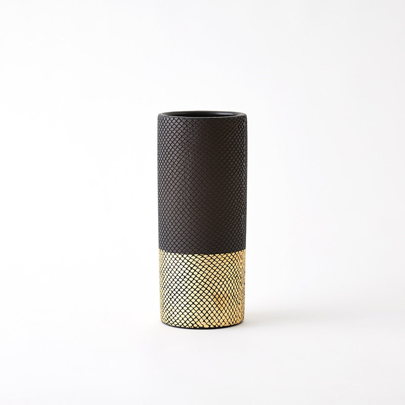 Java Vase-Matte Black/Gold Metallic-Sm, 14" H x 6" W x 6" D