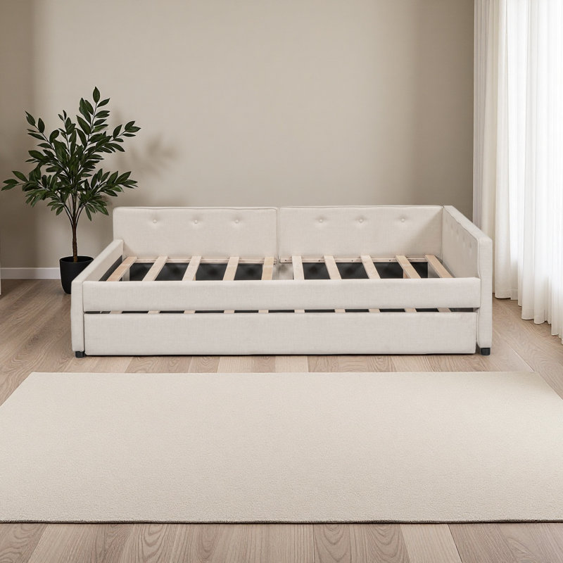 Lit plateforme tapissier avec port USB et gigogne, Double