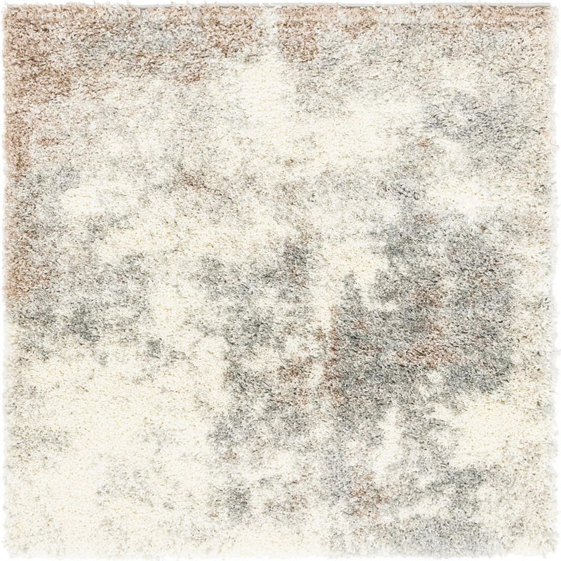 Round  Abstract Machine Made 8' Polypropylene Area Rug in Gray/Ivory/Brown, Square 8'