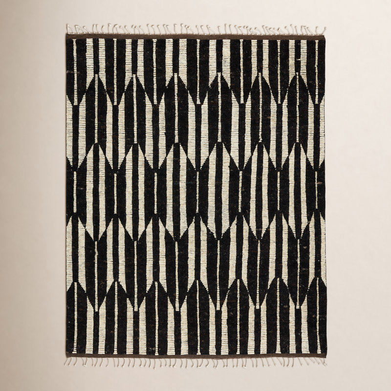 Tapis brun foncé / ivoire en laine noué à la main Wesler, Rectangle 8 pi x 10 pi