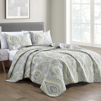 Ensemble de couvre-lit en microfibre gris / jaune / brun 3 pièces