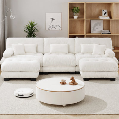 Canapé modulaire surdimensionné en U avec 2 repose-pieds CloudHaven, conception de canapé Cloud en tissu chenille de qualité supérieure, siège profond confortable pour le salon, 3 places avec coussins