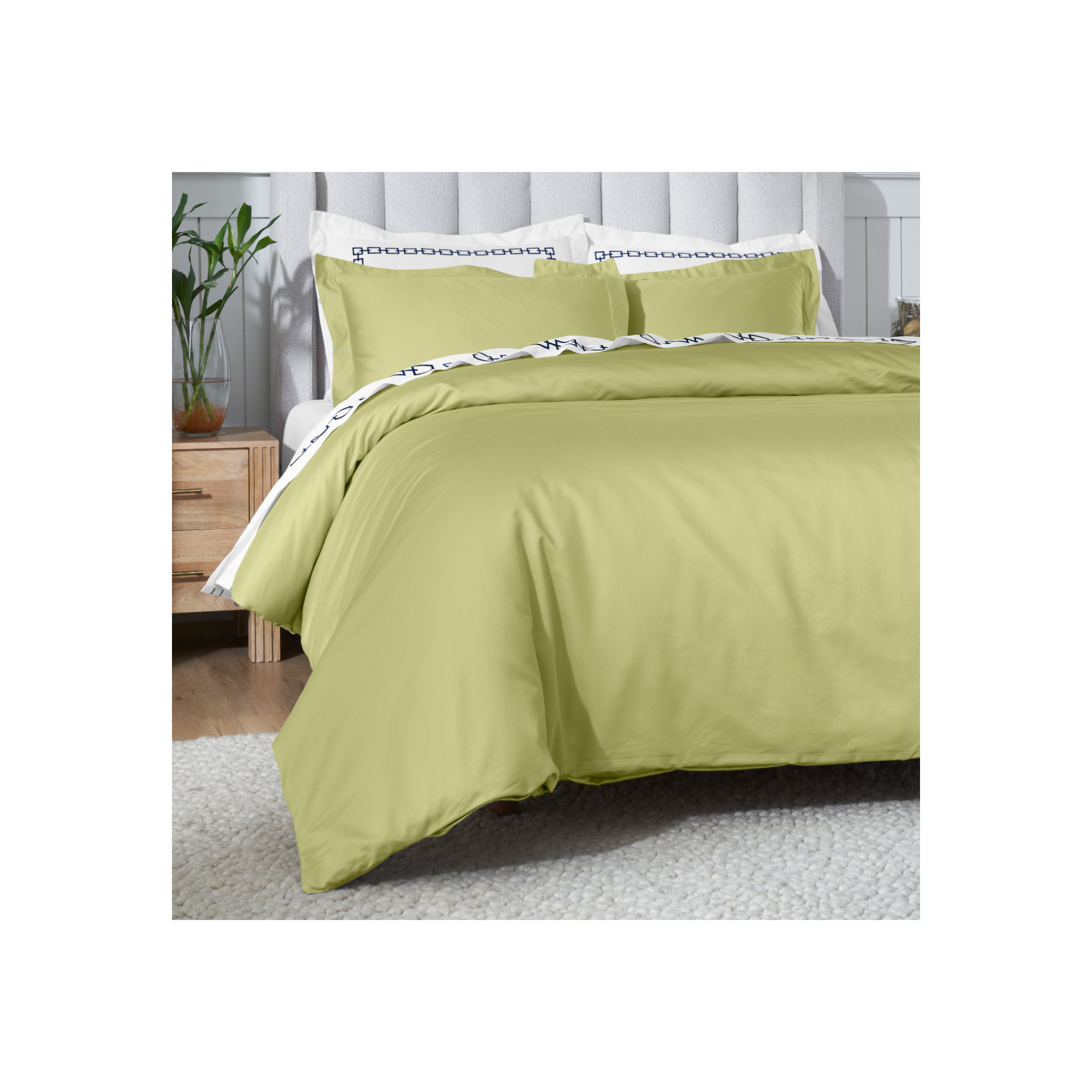 Cotton Duvet Cover Set, King/California King Duvet Cover + 2 King Shams, Olive Green