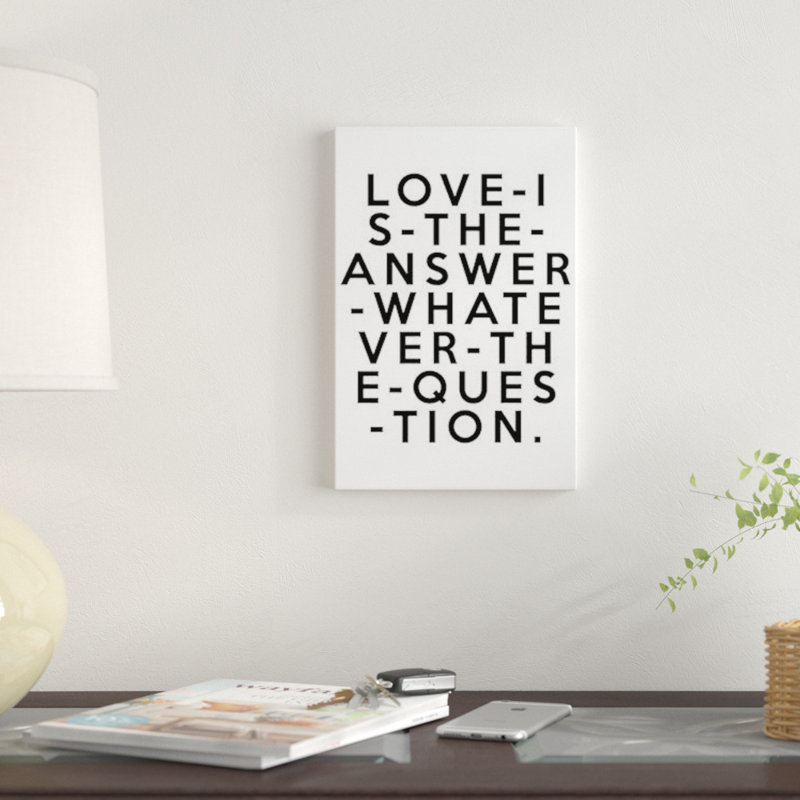 «Love is the Response», art textuel sur toile, H 26 po x l 18 po x P 1,5 po, Toile avec cadre noir, Pas de tapis