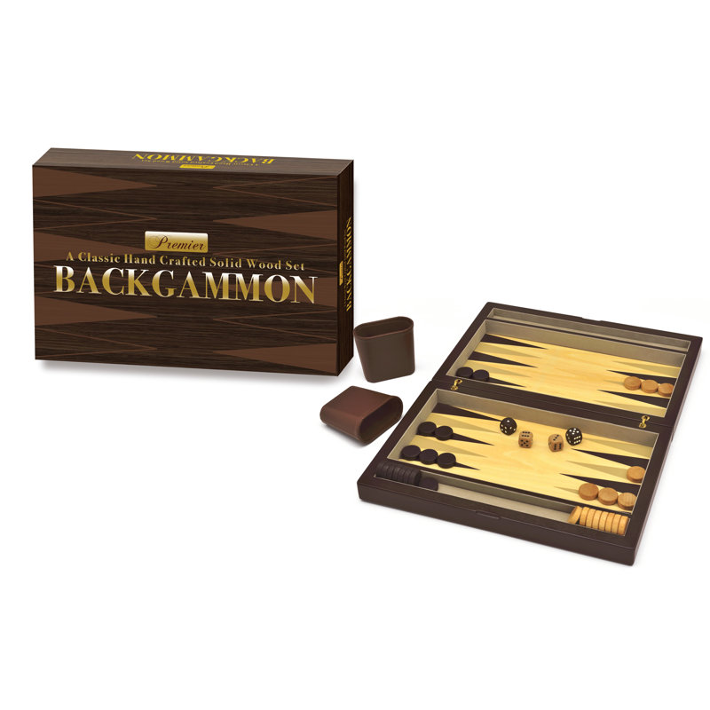 Premier Handcrafted Solid Wood Backgammon Set with Dark Veneer Finish