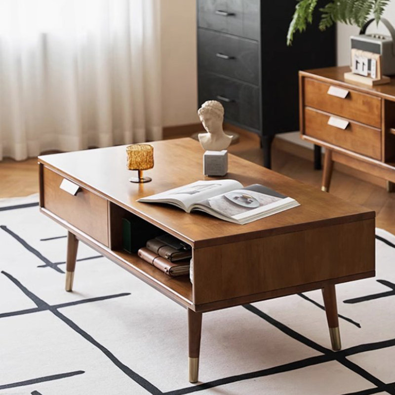 Table basse en bois massif au design japonais, Brun