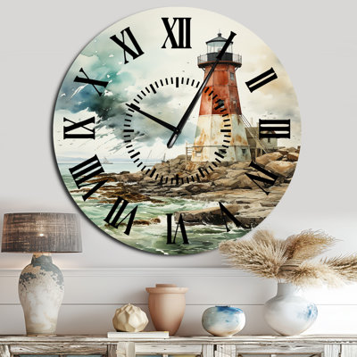 Vintage Lighthouses Guiding Light V - Nautical & Beach Black Face Wall Clock