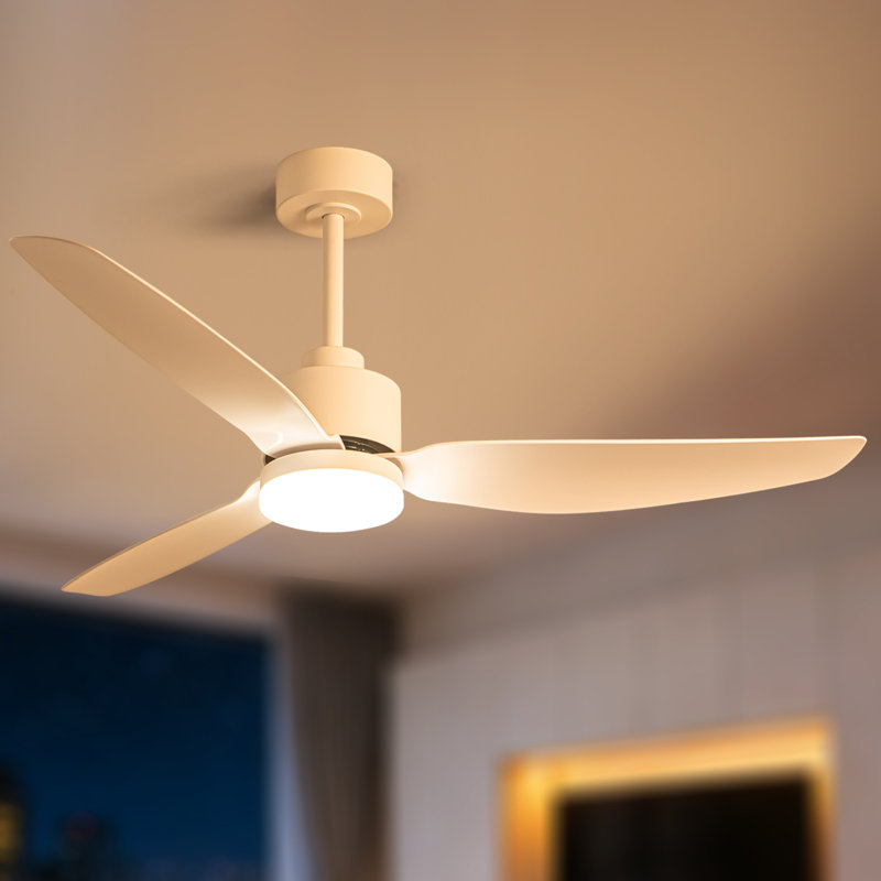 52" 3-Blade Indoor LED Ceiling Fan with Remote and Light Kit Included, White, White