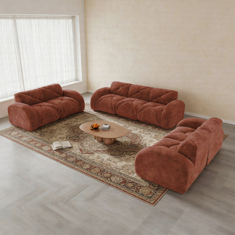 Ensemble de canapé modulaire en velours 3 pièces, canapé surdimensionné à 7 places Cloud, canapé 2 x 2 places + canapé 1 x 3 places confortable en mousse haute densité 32D, sans canapé de salon