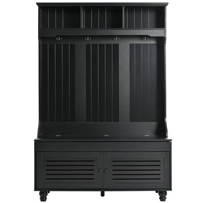 U-Can 5-In-1 Entryway Bench With Shutter-Shaped Doors