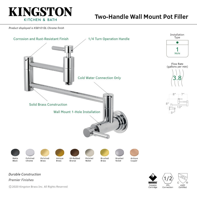 Concord Pot Filler, Brushed Brass