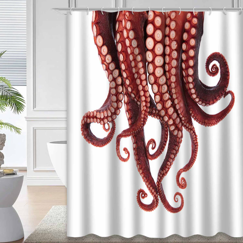 Rideau de douche avec 12 crochets Red Tentacles, L 72 po x l 72 po