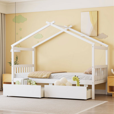 Lit simple en bois avec tiroirs