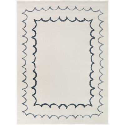 Tapis bleu festonné moderne Seraphina