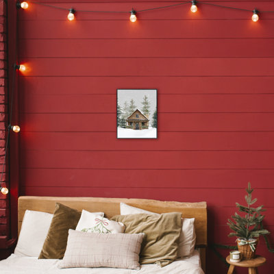Cozy Snowy Forest Cabin, giclée encadrée, design par House Fenway