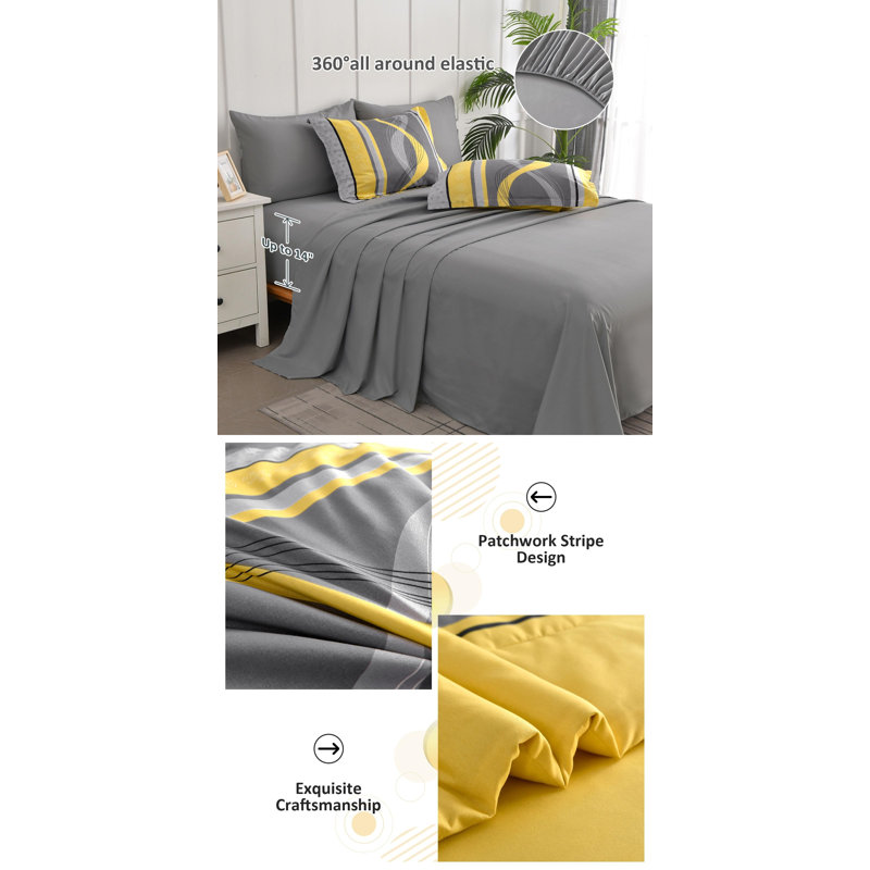 Ensemble d'édredon jaune et gris 8 pièces