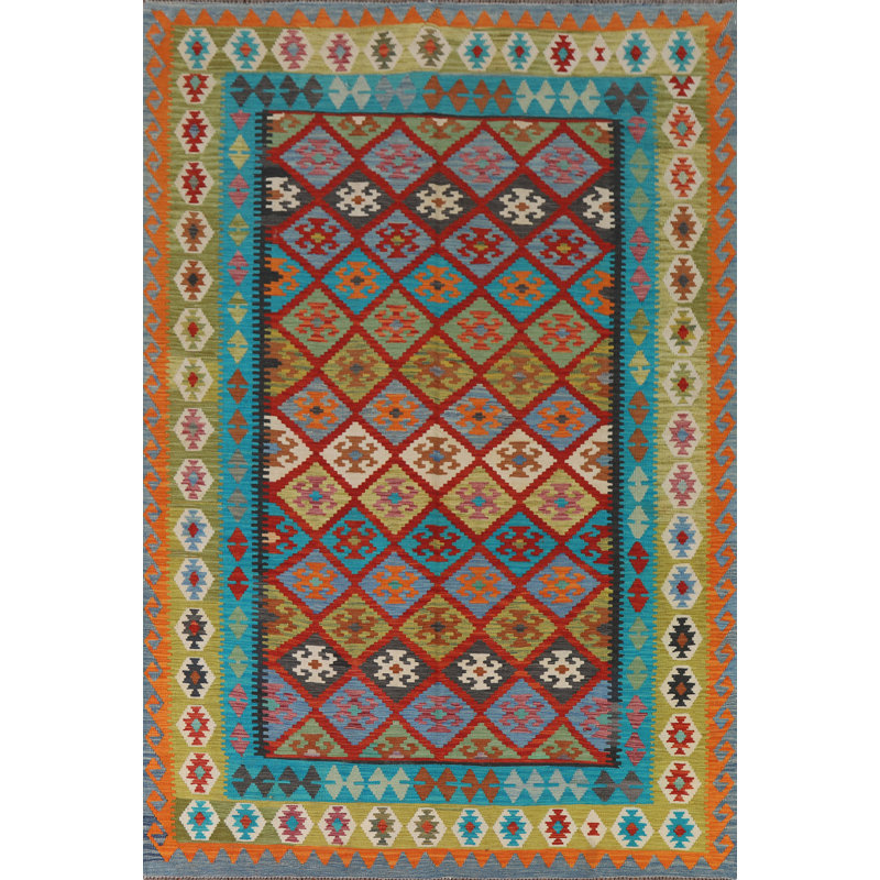 Tapis de salon réversible en laine Kilim 7 x 10