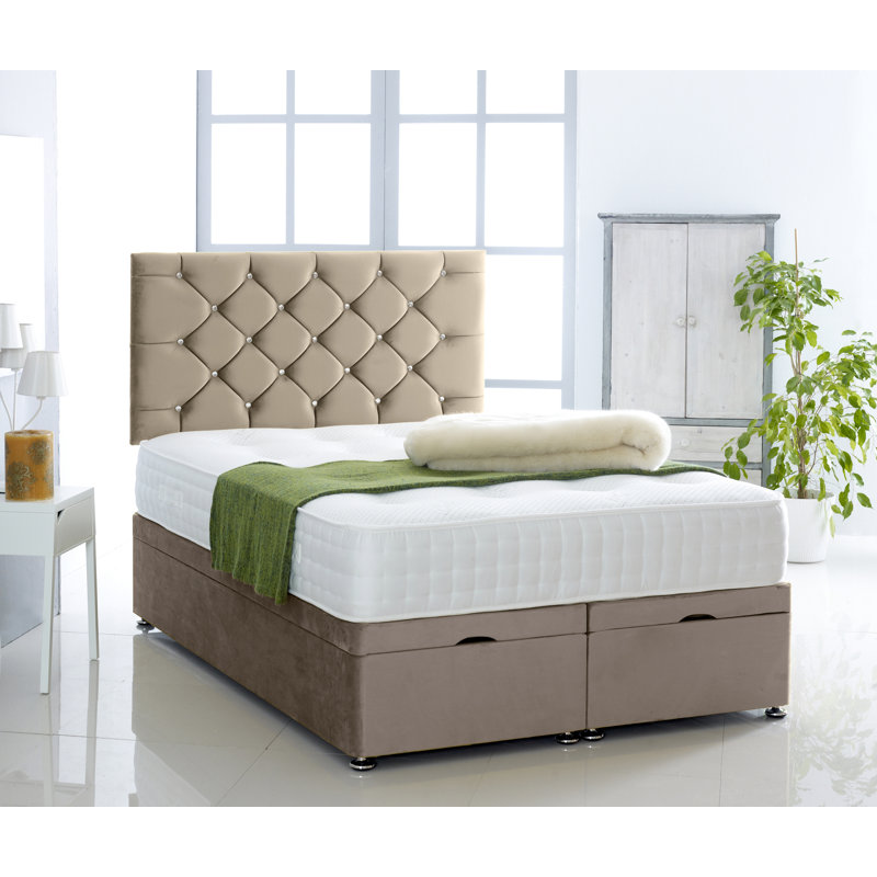 Elisabeth Upholstered Ottoman Storage Bed with Mattress, Single (3'), Coffee