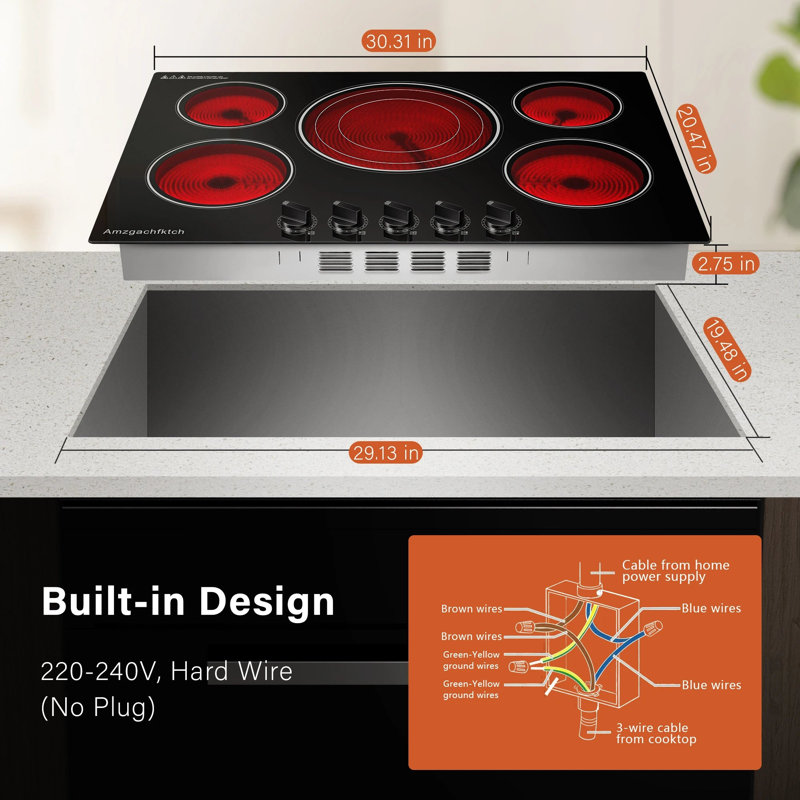 Plaque de cuisson électrique 30 po à 5 brûleurs intégrée