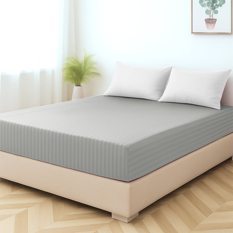 Shaneca Microfiber Striped Fitted Sheet - Ultra-Soft, Fade-Resistant, Deep Pocket Fit, Silver, Kingsize (5')