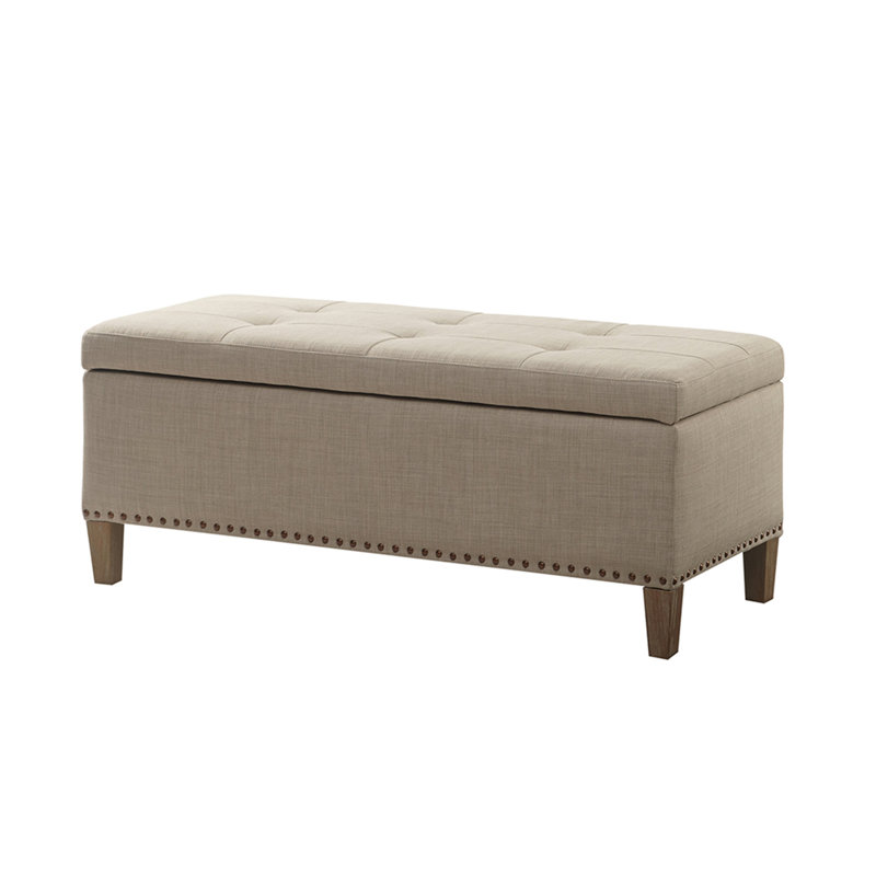 Banc de rangement Ã  assise capitonnÃ©e et fermeture en douceur, Gris clair