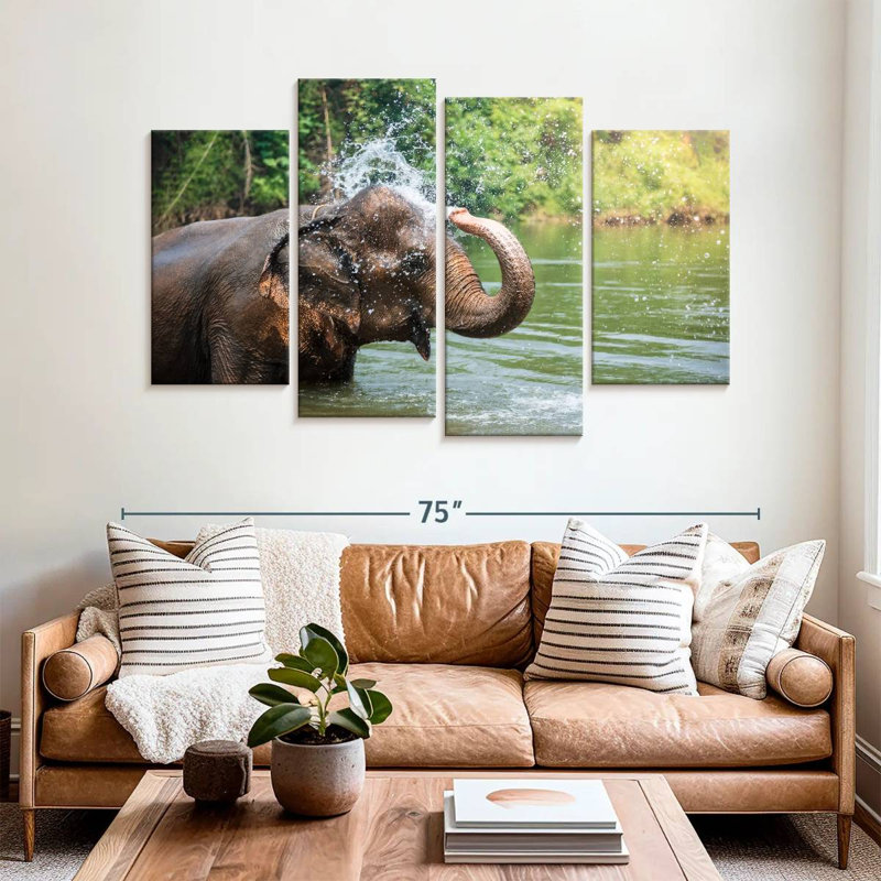 Brampt Elephant Throws Water, 42" H x 68" W