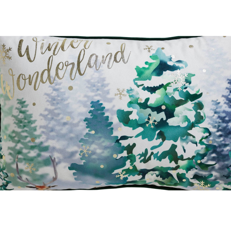 Winter Wonderland Green and Gold Velvet Christmas Pillow