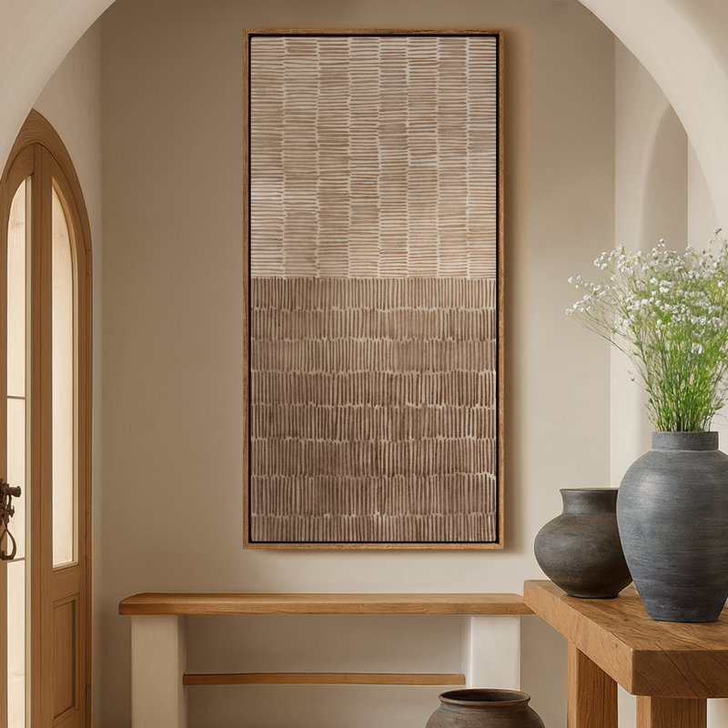 Très grand art mural rétro encadré pour art classique, H 60 po x l 30 po, Naturel