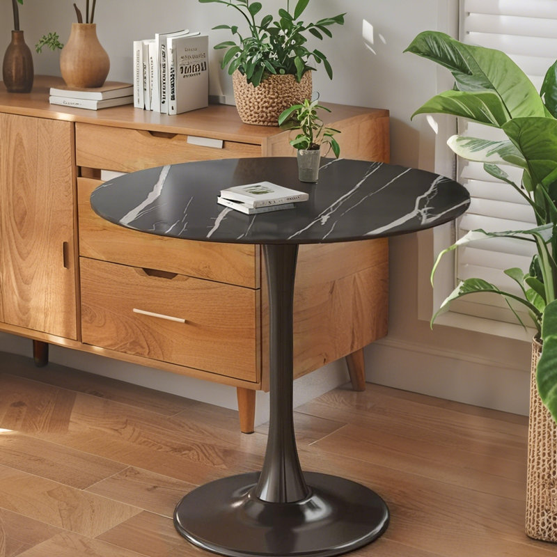 Table de salle à manger moderne 24 po avec table en tulipe, H 22 po x L 23 po x l 23 po, Noir, Marbre
