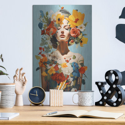 «Flower Girl» par Andreas Magnusson, art mural en métal, 12 po x 16 po