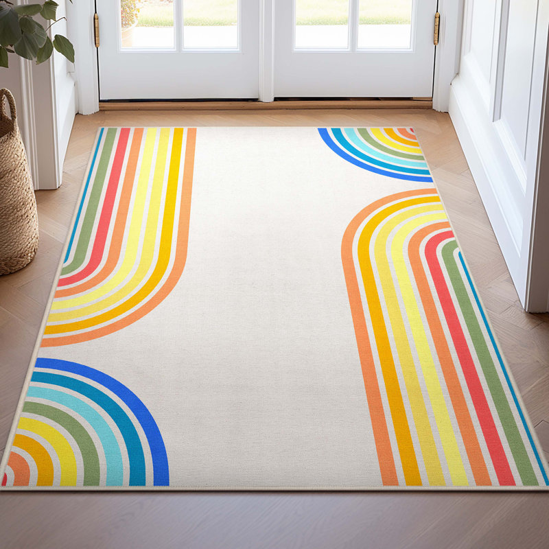 Shanea Border Arch Multi Color Modern Geometric Flat-Weave Rug, Rectangle 3'3" x 5'