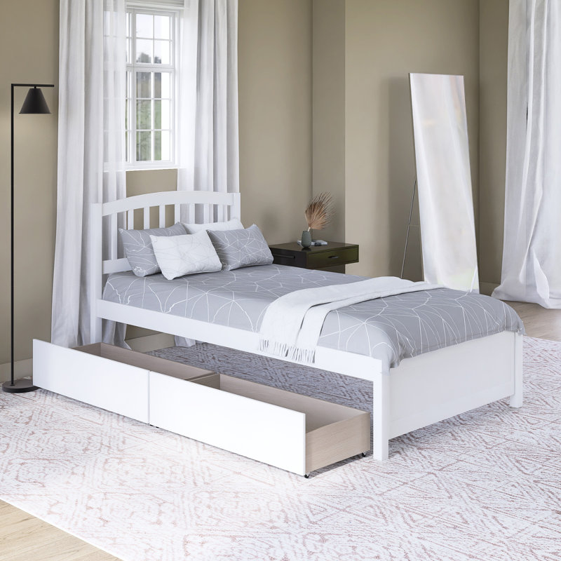 Lit plateforme avec tiroirs en bois, Blanc