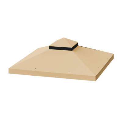 10X10 Ft Patio Gazebo Replacement Canopy - Double Tiered Roof Protected Khaki Layered Top Fade
