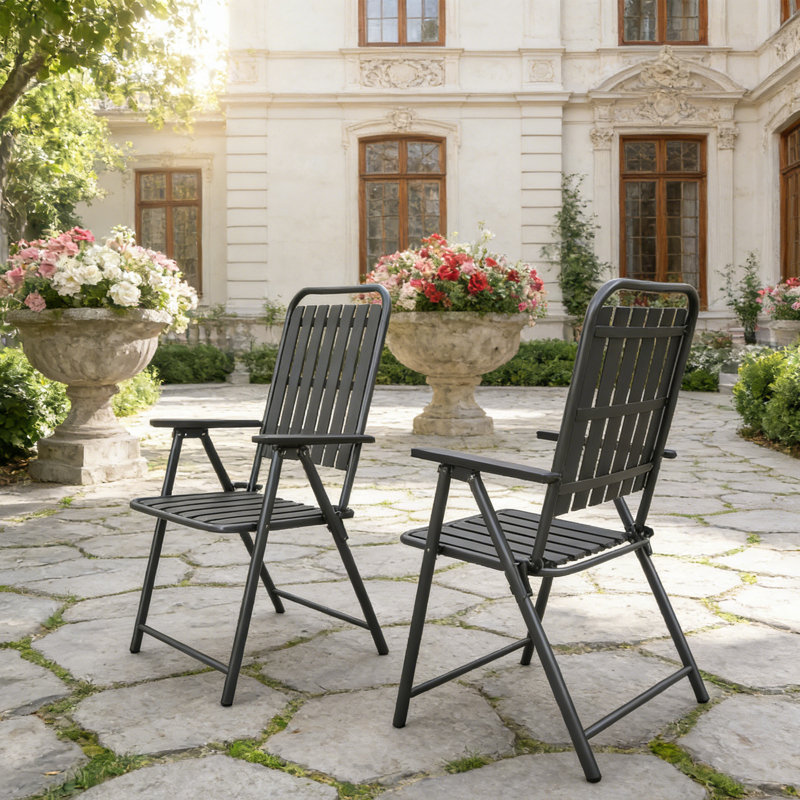 Ensemble de 2 fauteuils de patio pliants d'extérieur (ensemble de 2), Noir