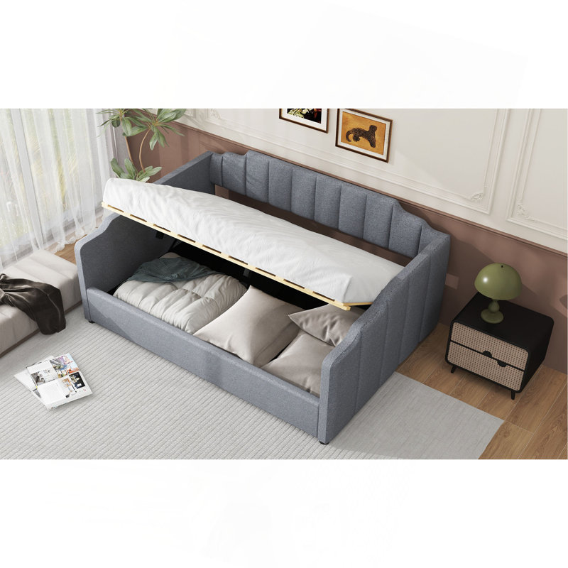 Upholstered Daybed With Underneath Storage,Full Size, Gray