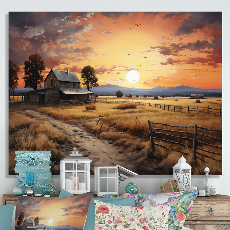 Barn Scenery at Dusk IV - Print, 34" H x 44" W, Wrapped Canvas, No Frame