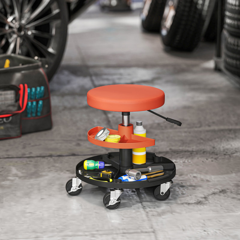 HOMCOM Rolling Mechanic Stool with 135kg Capacity 360° Swivel Wheels, Yellow