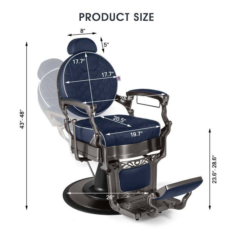 Fauteuil de coiffeur inclinable en cuir synthétique bleu foncé à 360 degrés