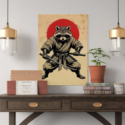 Canvas Wall Art Ninja Raccoon Holding A Katana Sword Poster-2 Vintage Poster Print Home Decor