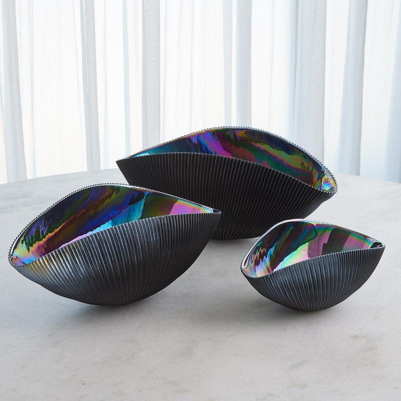 Pleated Bowl-Black-Med, 8" H x 19" W x 12.5" D
