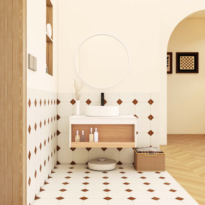 Meuble-lavabo flottant de 30 po avec lavabo vasque rond blanc brillant, meuble-lavabo mural avec rangement ouvert, finition blanche avec comptoir durable, conception moderne peu encombrante (livré dans 2 boîtes)
