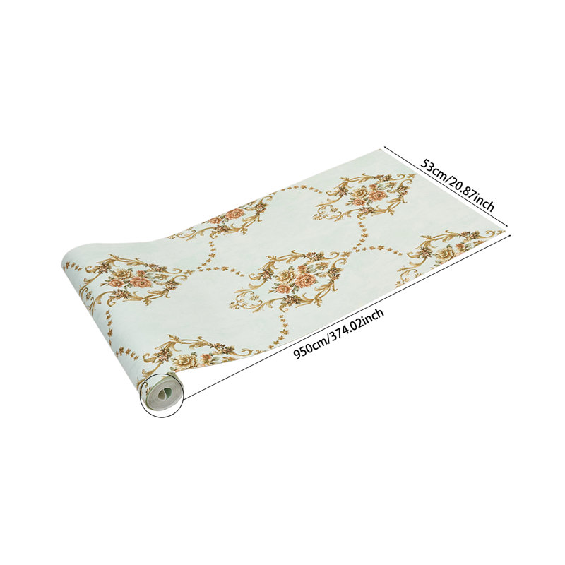 Non-Pasted Non-Woven 3D Embossed Wallpaper Roll, Green/Bronze