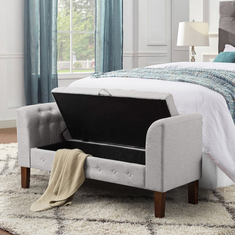 Battle Linen Blend Upholstered Storage Bench, Gray